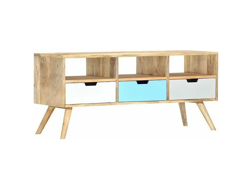 Meuble TV 3 tiroirs manguier massif clair Amagn 110cm