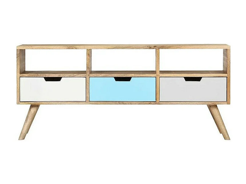 Meuble TV 3 tiroirs manguier massif clair Amagn 110cm