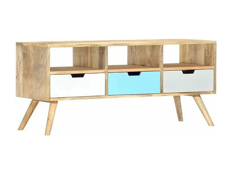 Meuble TV 3 tiroirs manguier massif clair Amagn 110cm