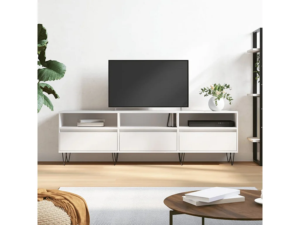Meuble TV blanc 150x30x44,5 bois d'ingénierie