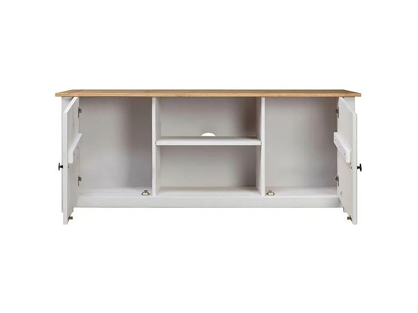 Meuble TV 2 portes en bois de pin massif Autika 120cm – Élégance rustique et polyvalence-Couleur Blanc