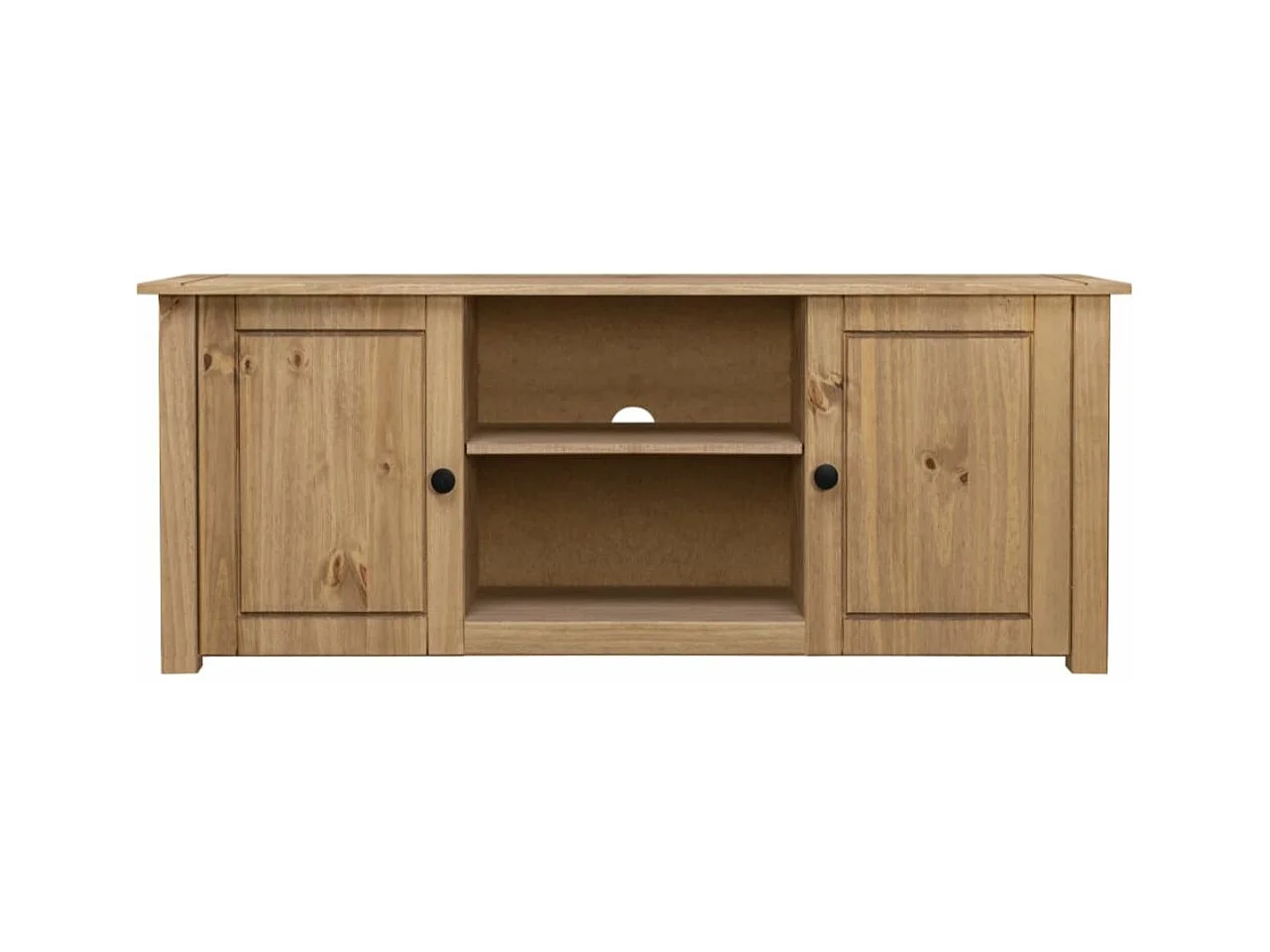 Meuble TV 2 portes en bois de pin massif Autika 120cm – Élégance rustique et polyvalence-Couleur Blanc