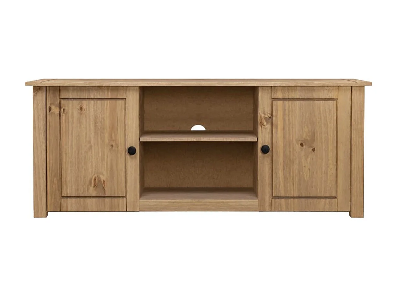 Meuble TV 2 portes en bois de pin massif Autika 120cm – Élégance rustique et polyvalence-Couleur Blanc