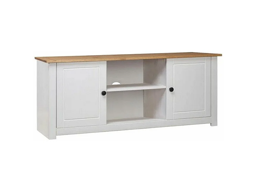 Meuble TV 2 portes en bois de pin massif Autika 120cm – Élégance rustique et polyvalence-Couleur Blanc