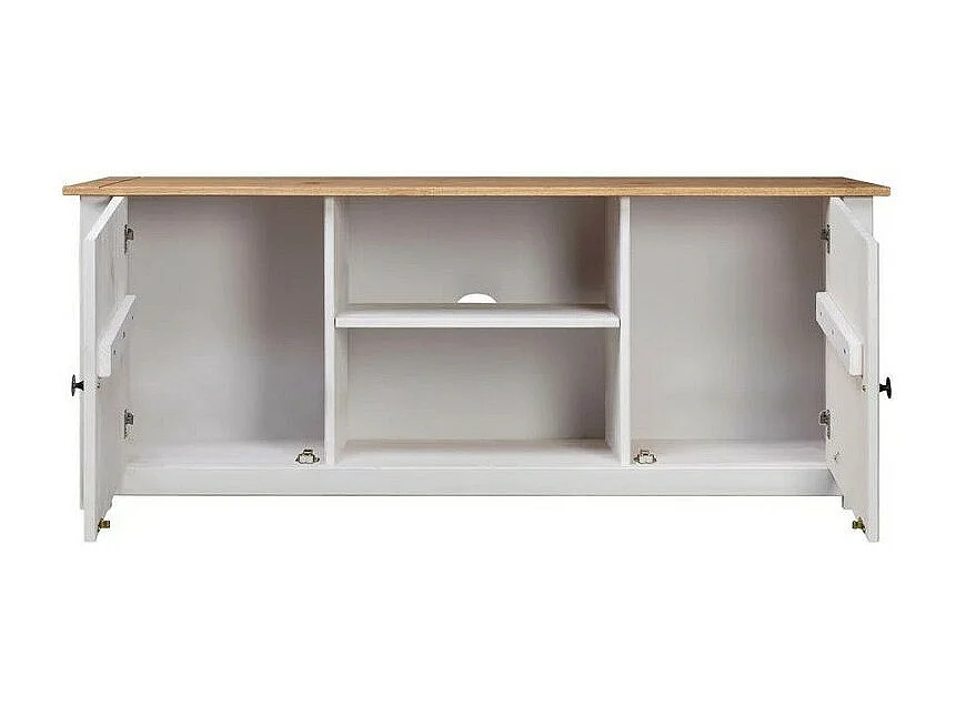 Meuble TV 2 portes en bois de pin massif Autika 120cm – Élégance rustique et polyvalence-Couleur Blanc