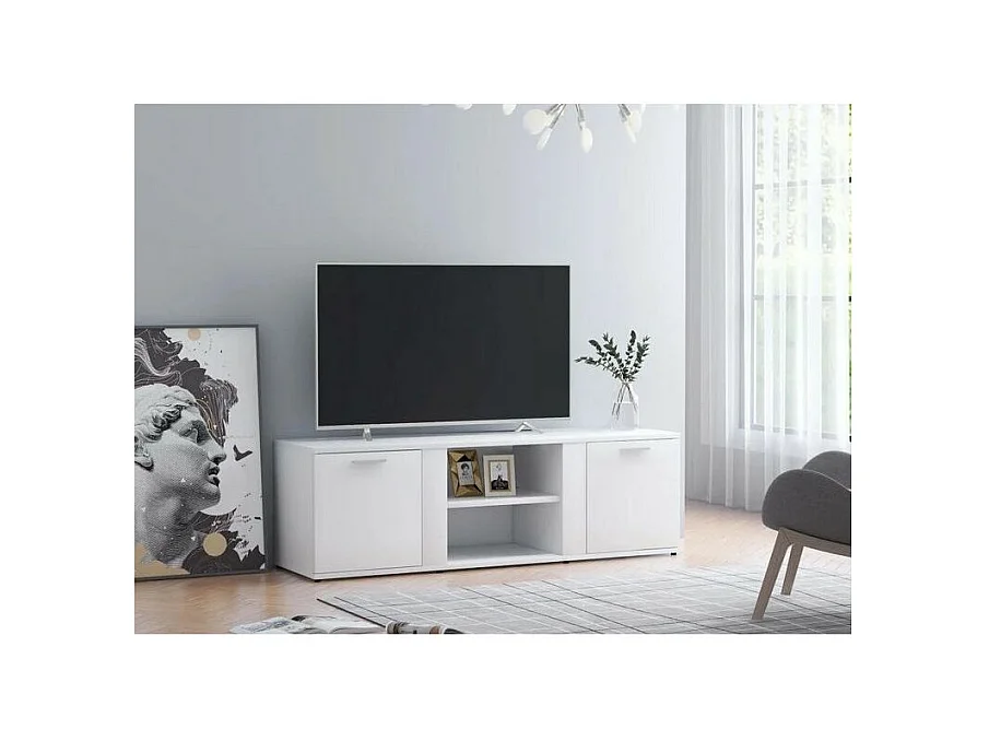 Meuble TV 2 portes 2 niches bois blanc Syllo 120cm