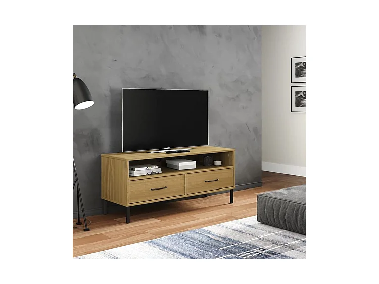 Meuble TV avec pieds en métal Marron Bois de pin massif OSLO