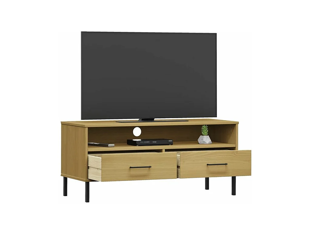 Meuble TV avec pieds en métal Marron Bois de pin massif OSLO
