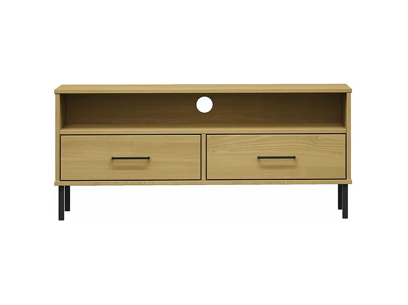 Meuble TV avec pieds en métal Marron Bois de pin massif OSLO