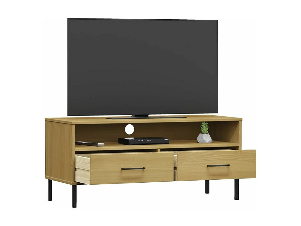 Meuble TV avec pieds en métal Marron Bois de pin massif OSLO