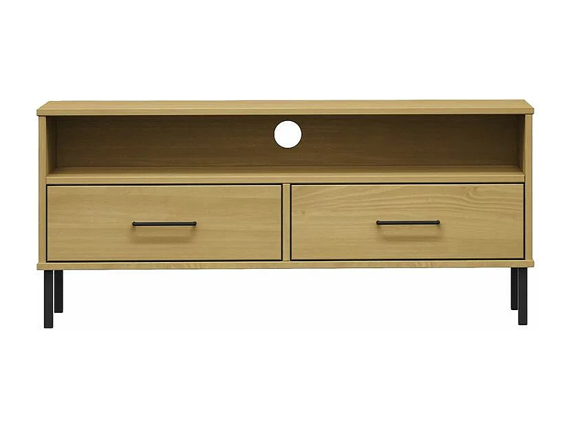 Meuble TV avec pieds en métal Marron Bois de pin massif OSLO