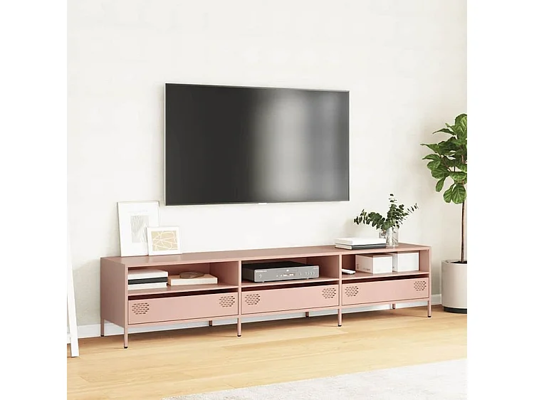 Meuble TV rose 202x39x43,5 acier laminé à froid