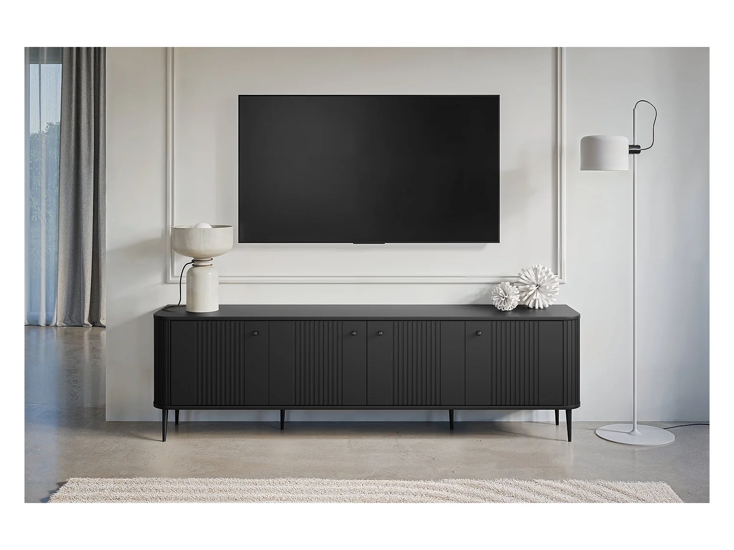 Mueble TV 4 puertas con pie metálico 187x51 cm