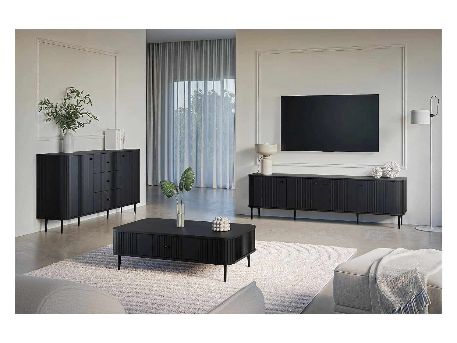 Mueble TV 4 puertas con pie metálico 187x51 cm