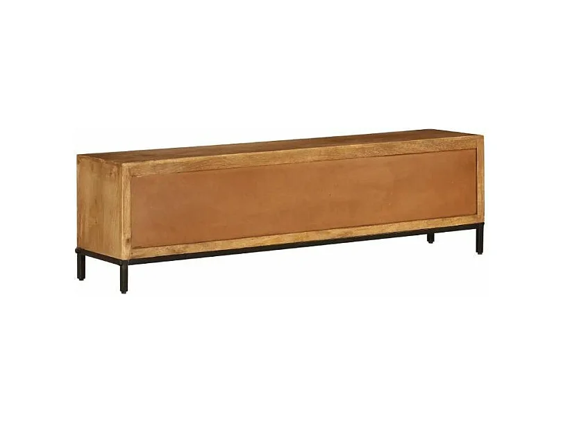 Meuble TV 2 tiroirs 1 porte manguier massif et métal noir Sopra