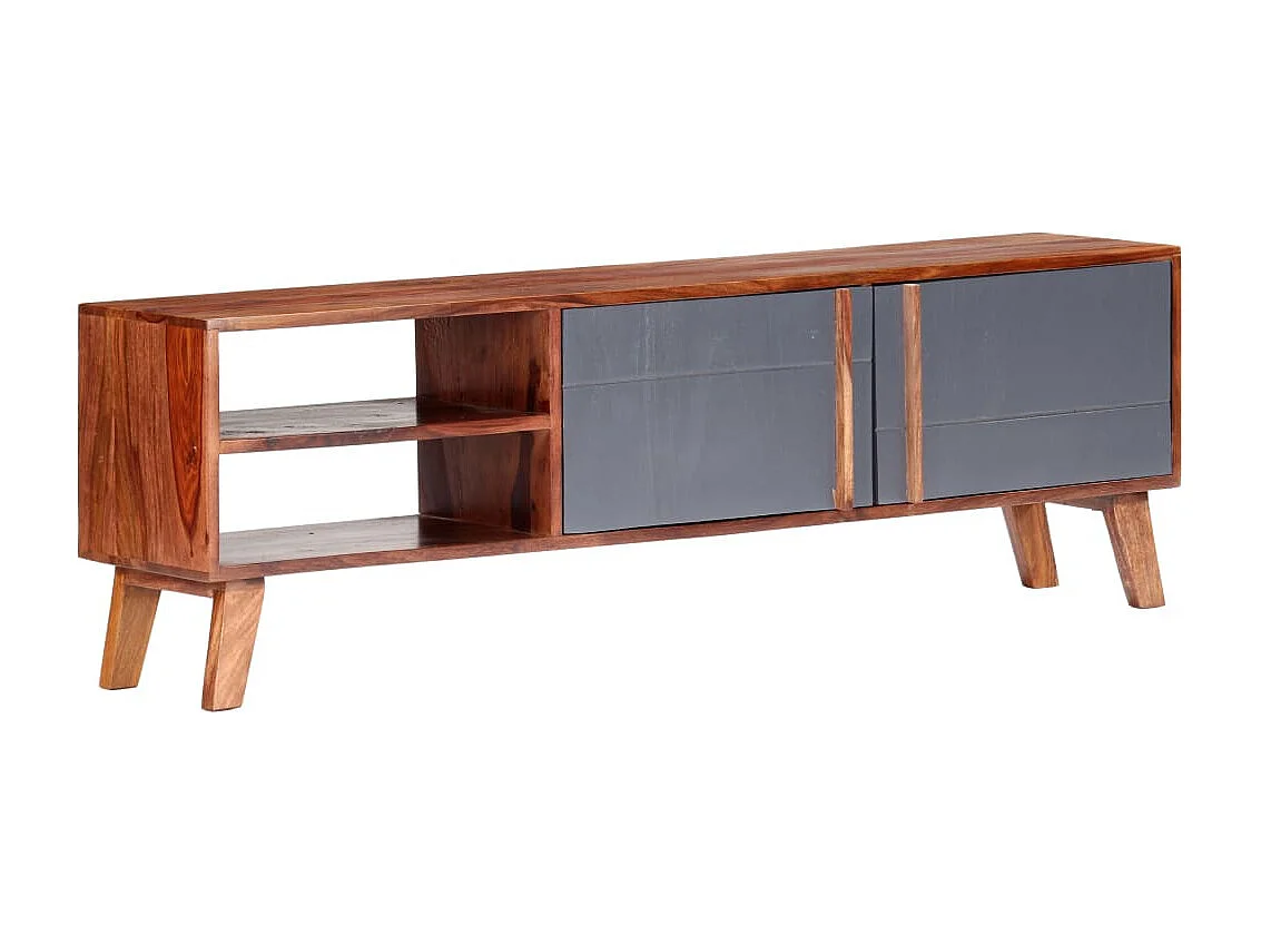 Meuble TV Gris 140x30x45 Bois massif