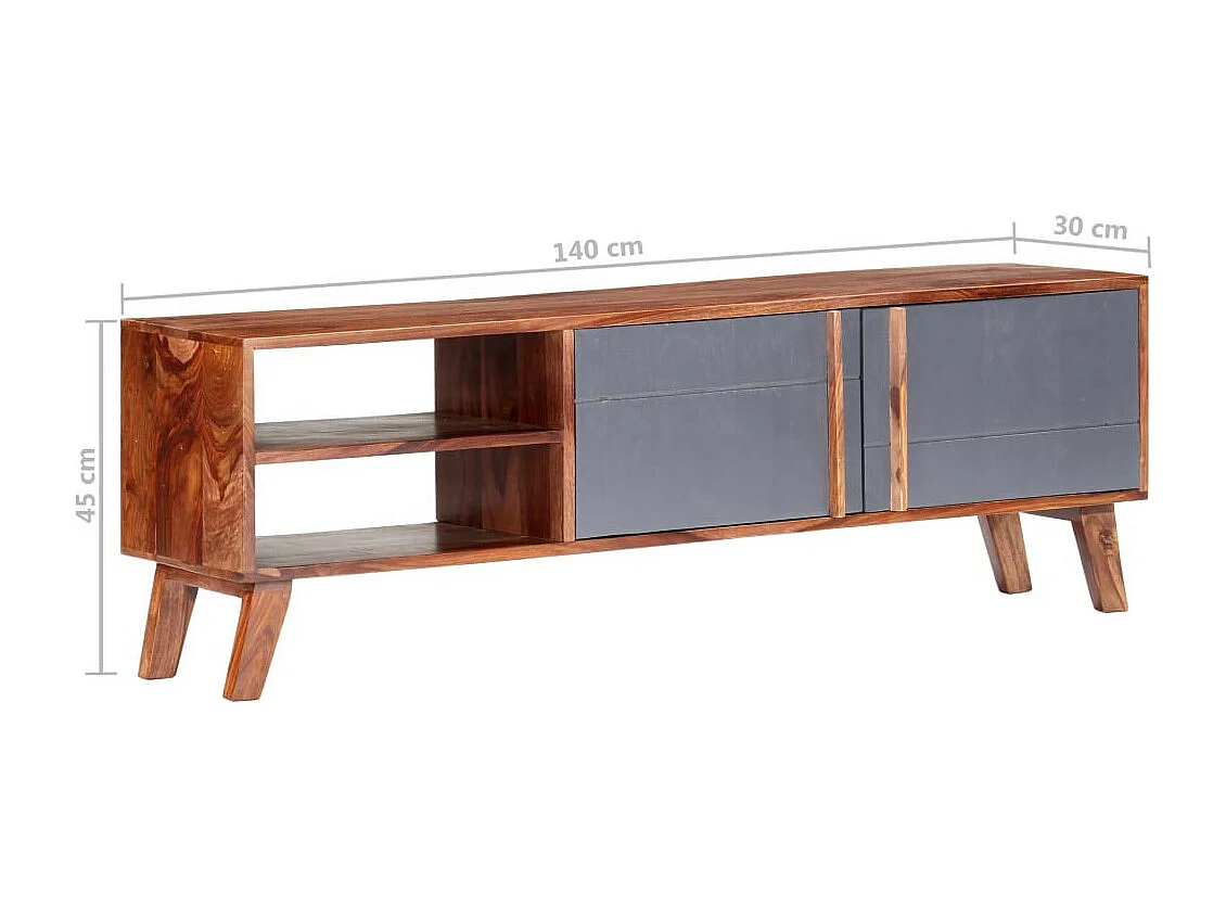 Meuble TV Gris 140x30x45 Bois massif