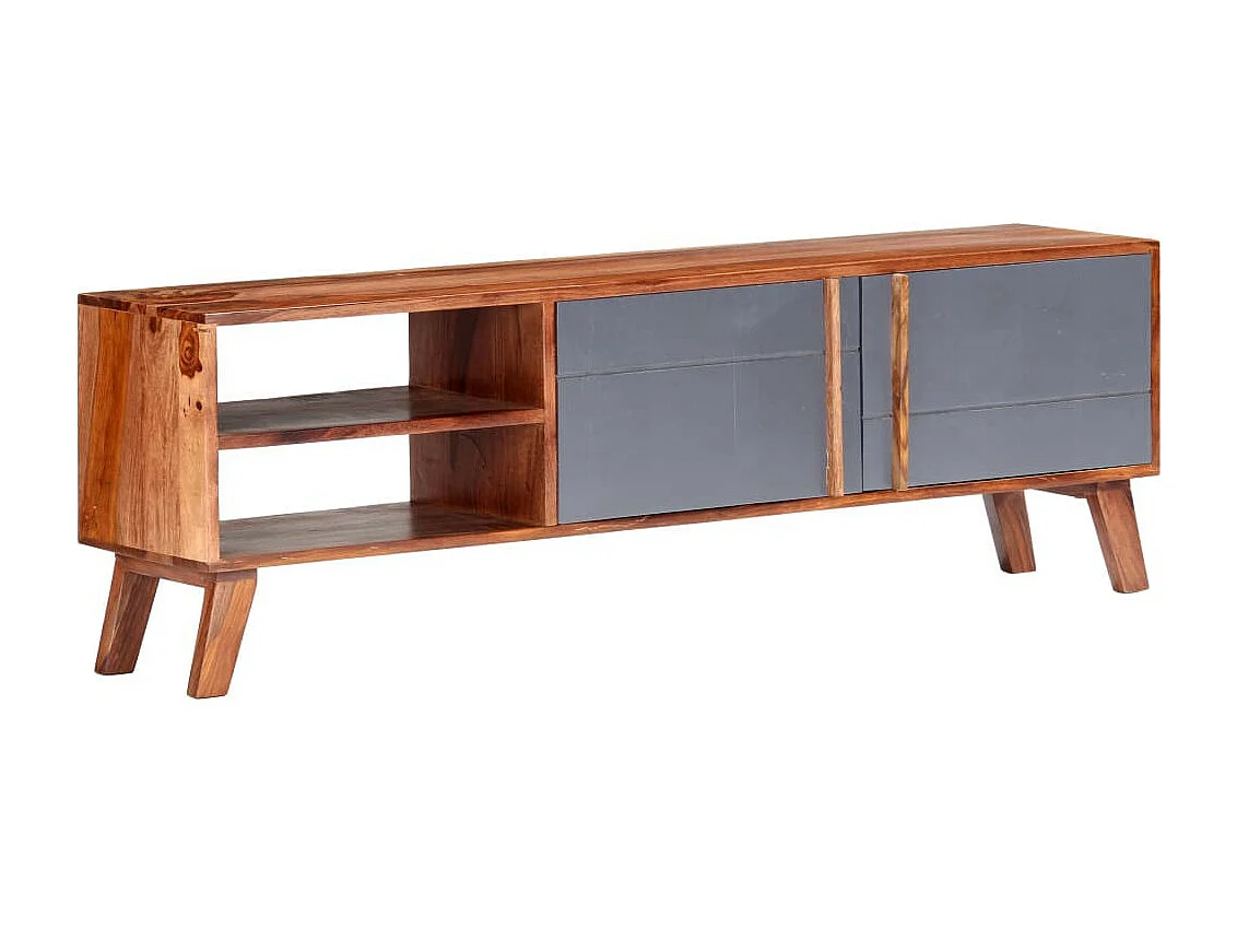 Meuble TV Gris 140x30x45 Bois massif