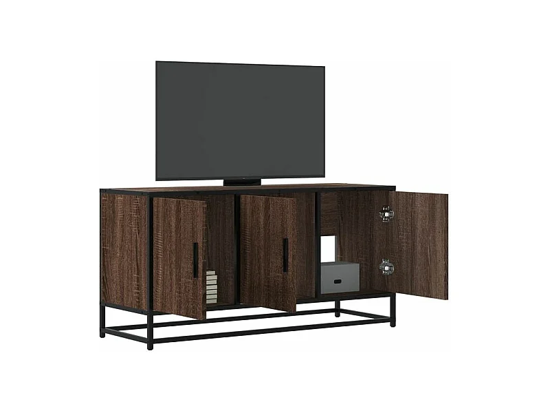 Meuble TV chêne marron 100x35x50 bois d'ingénierie et métal