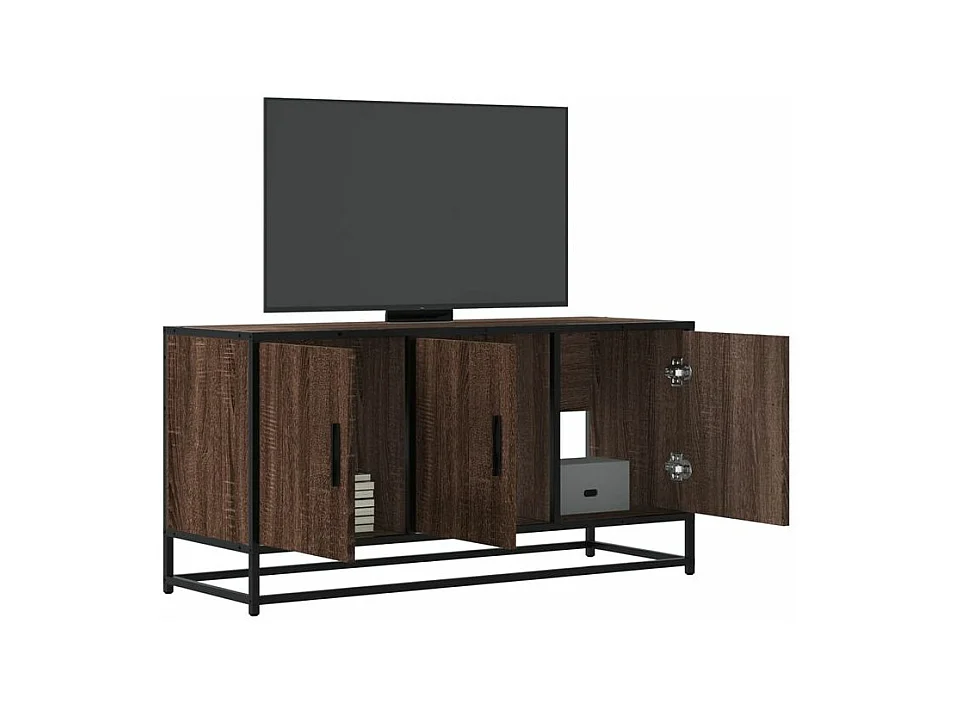 Meuble TV chêne marron 100x35x50 bois d'ingénierie et métal