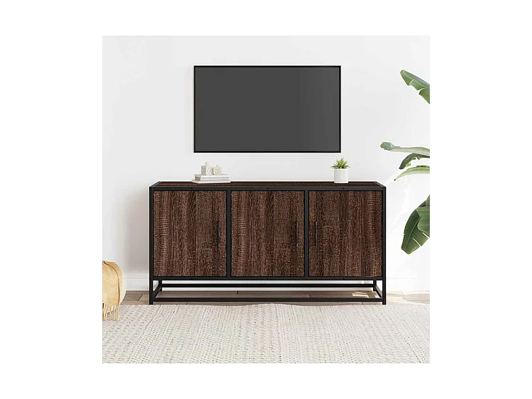 Meuble TV chêne marron 100x35x50 bois d'ingénierie et métal