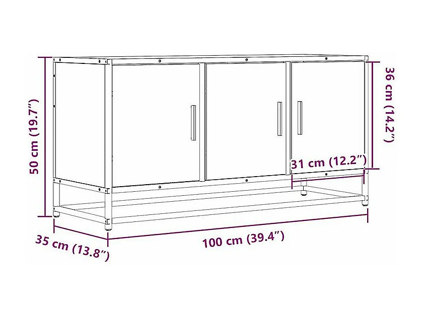 Meuble TV chêne marron 100x35x50 bois d'ingénierie et métal