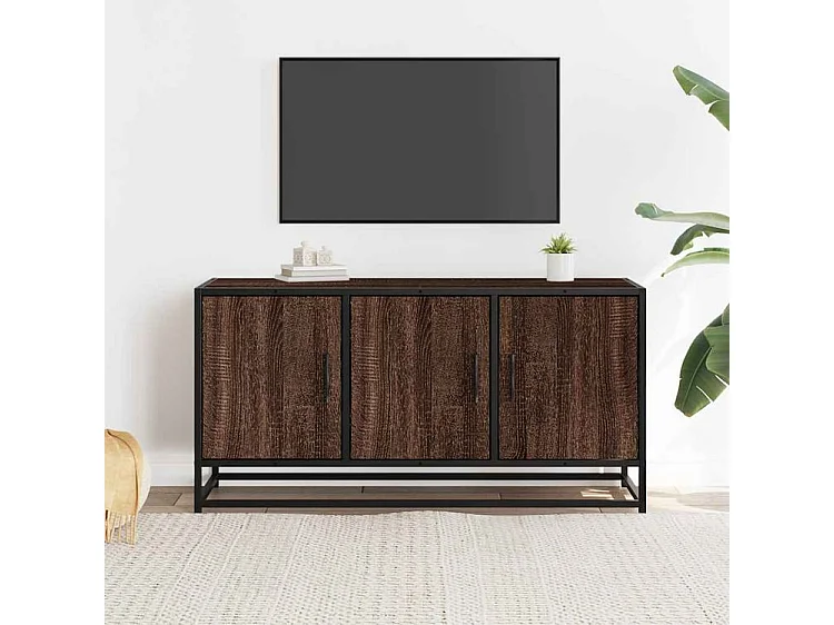 Meuble TV chêne marron 100x35x50 bois d'ingénierie et métal