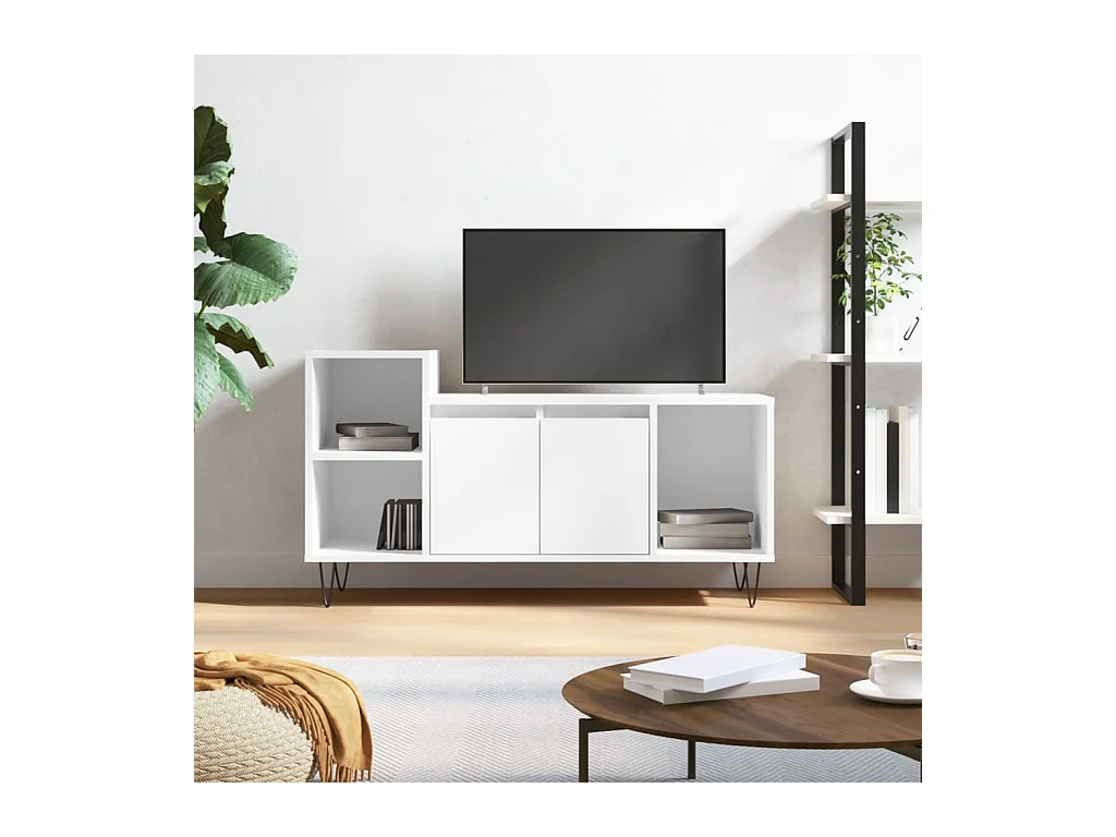 Meuble TV Blanc brillant 100x35x55 Bois d'ingénierie