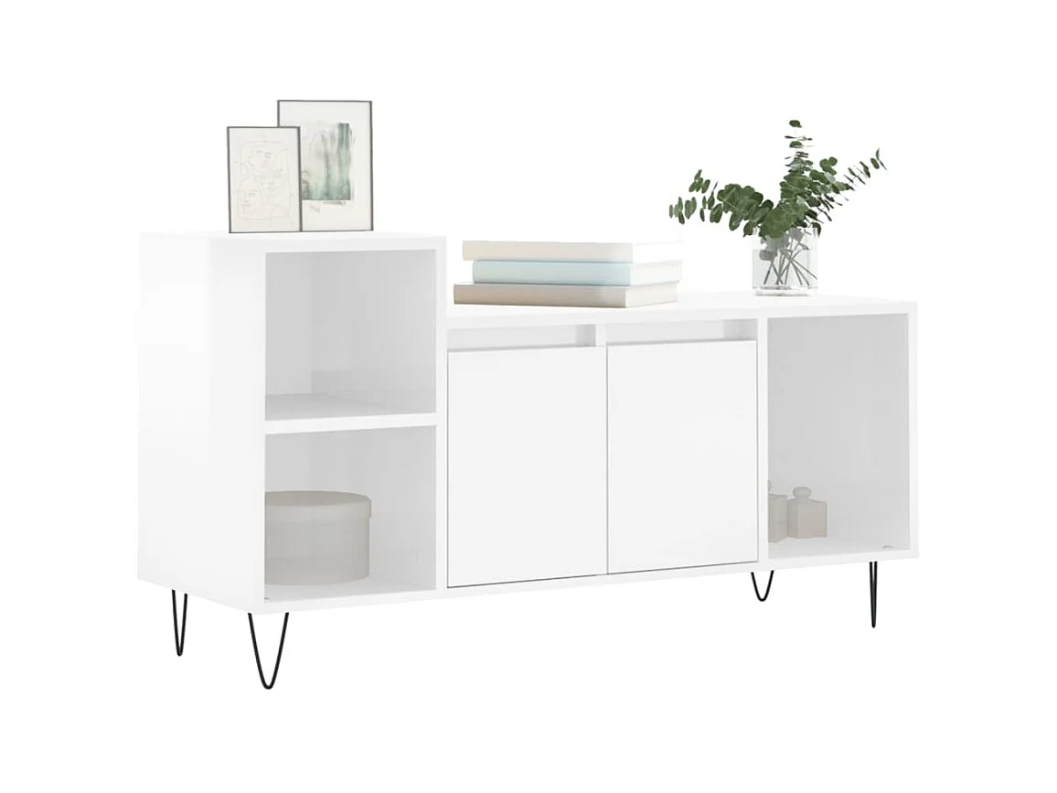 Meuble TV Blanc brillant 100x35x55 Bois d'ingénierie