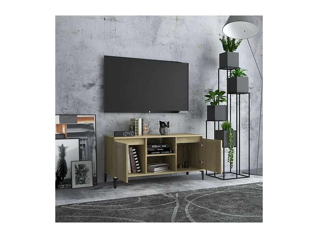 Meuble TV avec pieds en métal Chêne sonoma 103,5x35x50