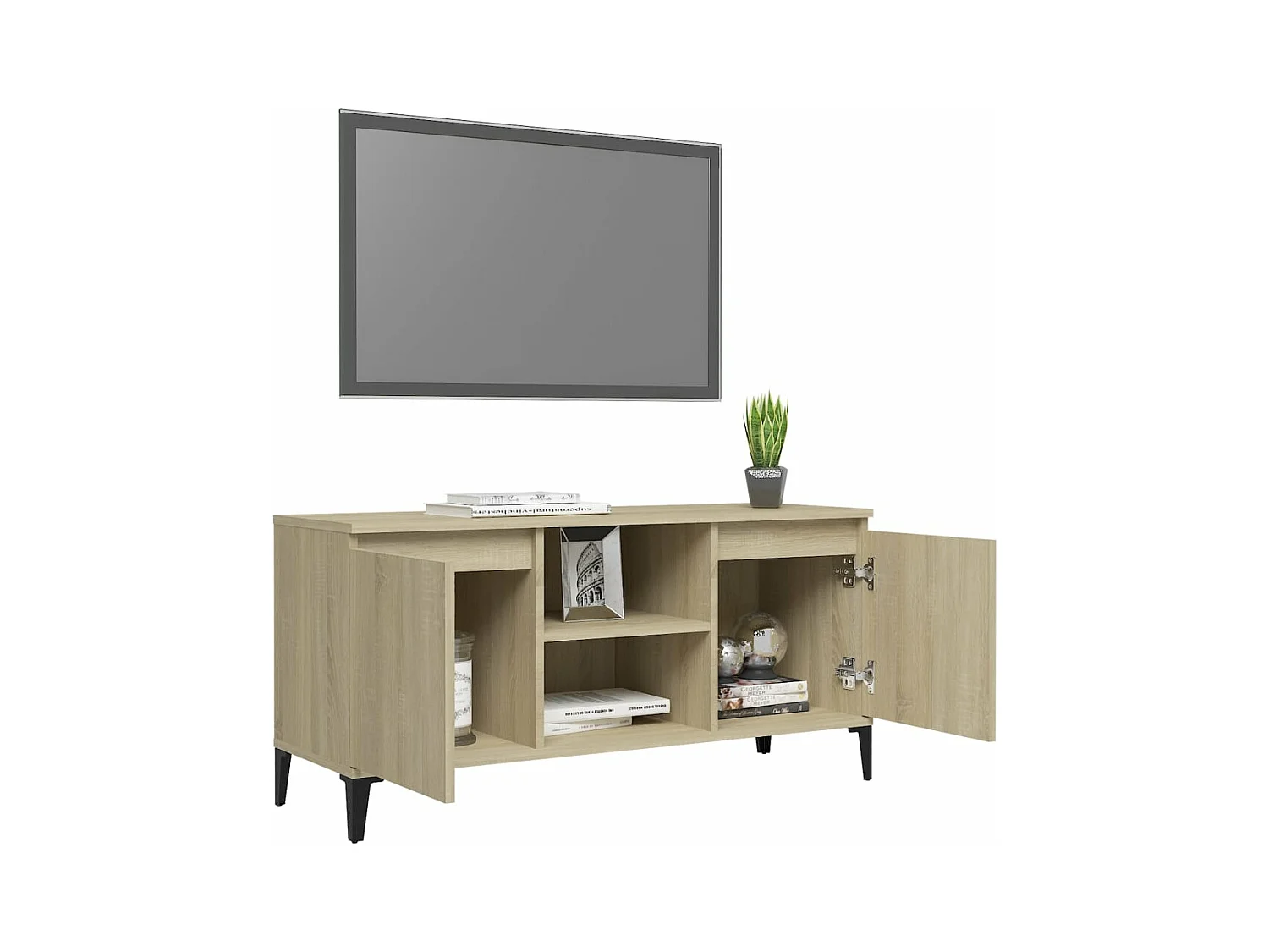 Meuble TV avec pieds en métal Chêne sonoma 103,5x35x50