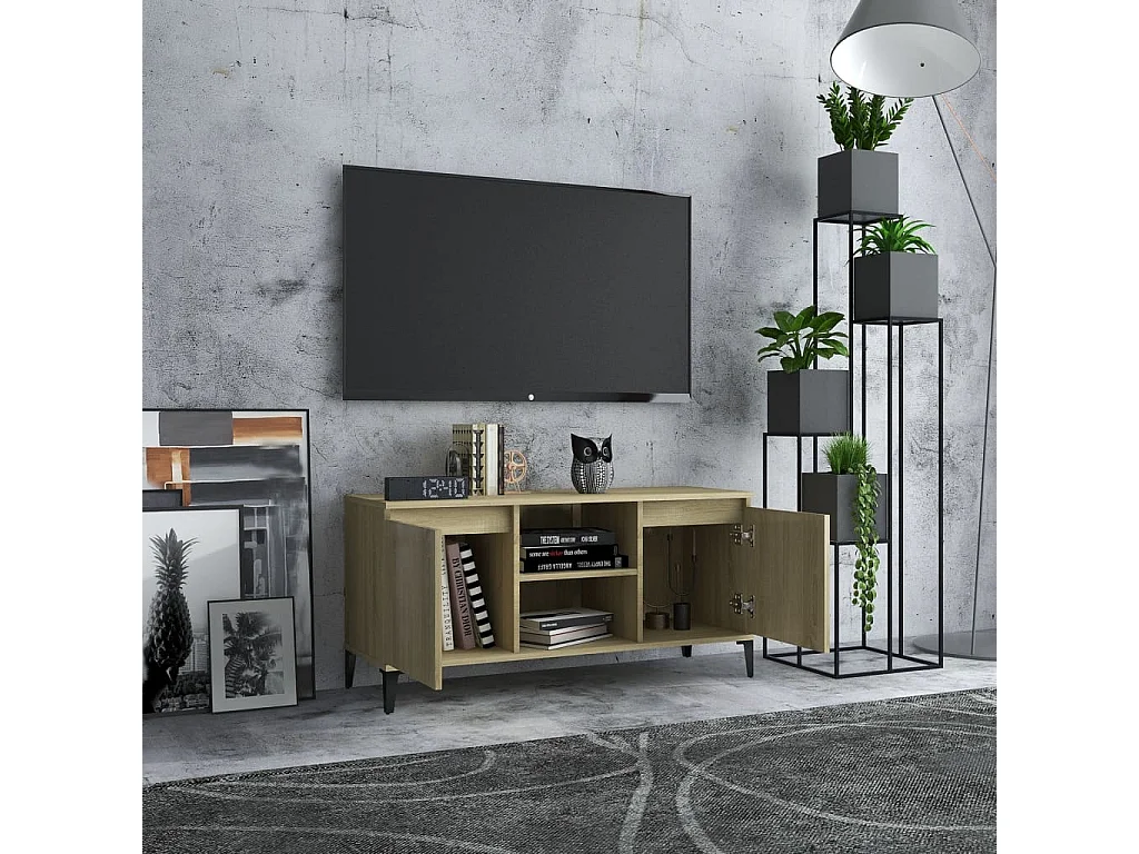 Meuble TV avec pieds en métal Chêne sonoma 103,5x35x50