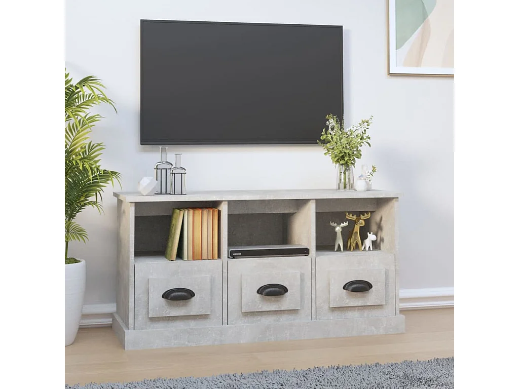 Meuble TV gris béton 100x35x50 bois d'ingénierie