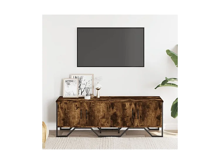 Meuble TV chêne fumé 122x34x41 bois d'ingénierie