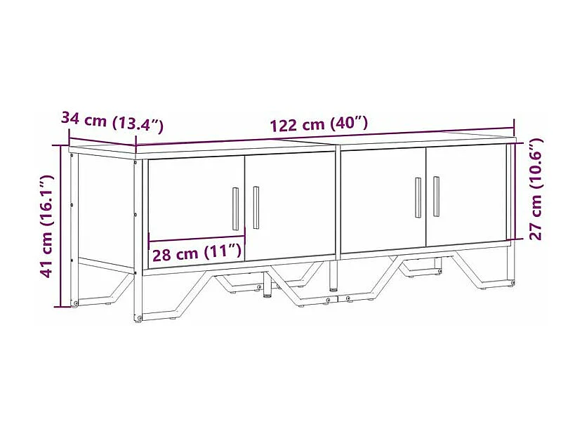 Meuble TV chêne fumé 122x34x41 bois d'ingénierie