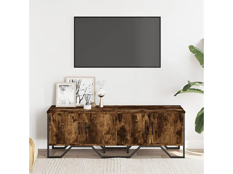 Meuble TV chêne fumé 122x34x41 bois d'ingénierie