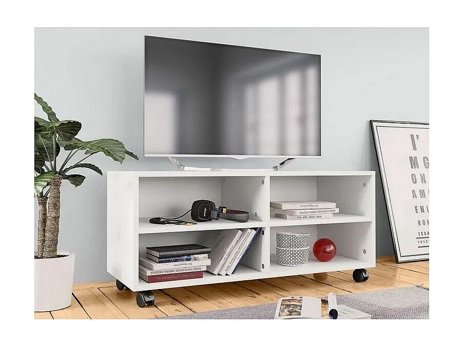 Meuble TV 4 compartiments bois blanc Reaza 90cm