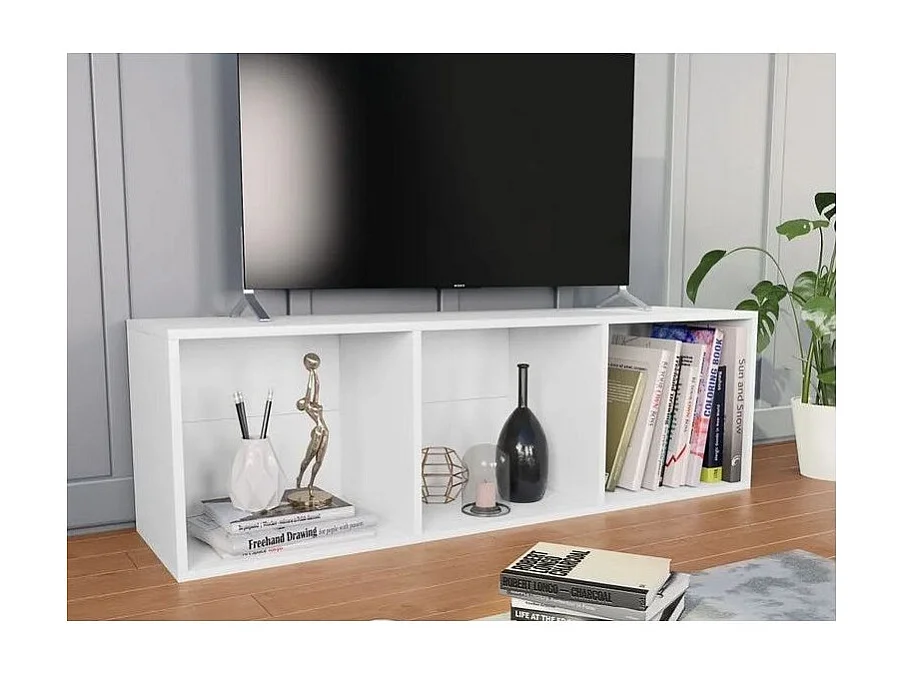 Meuble TV 3 niches bois blanc Membi 114cm