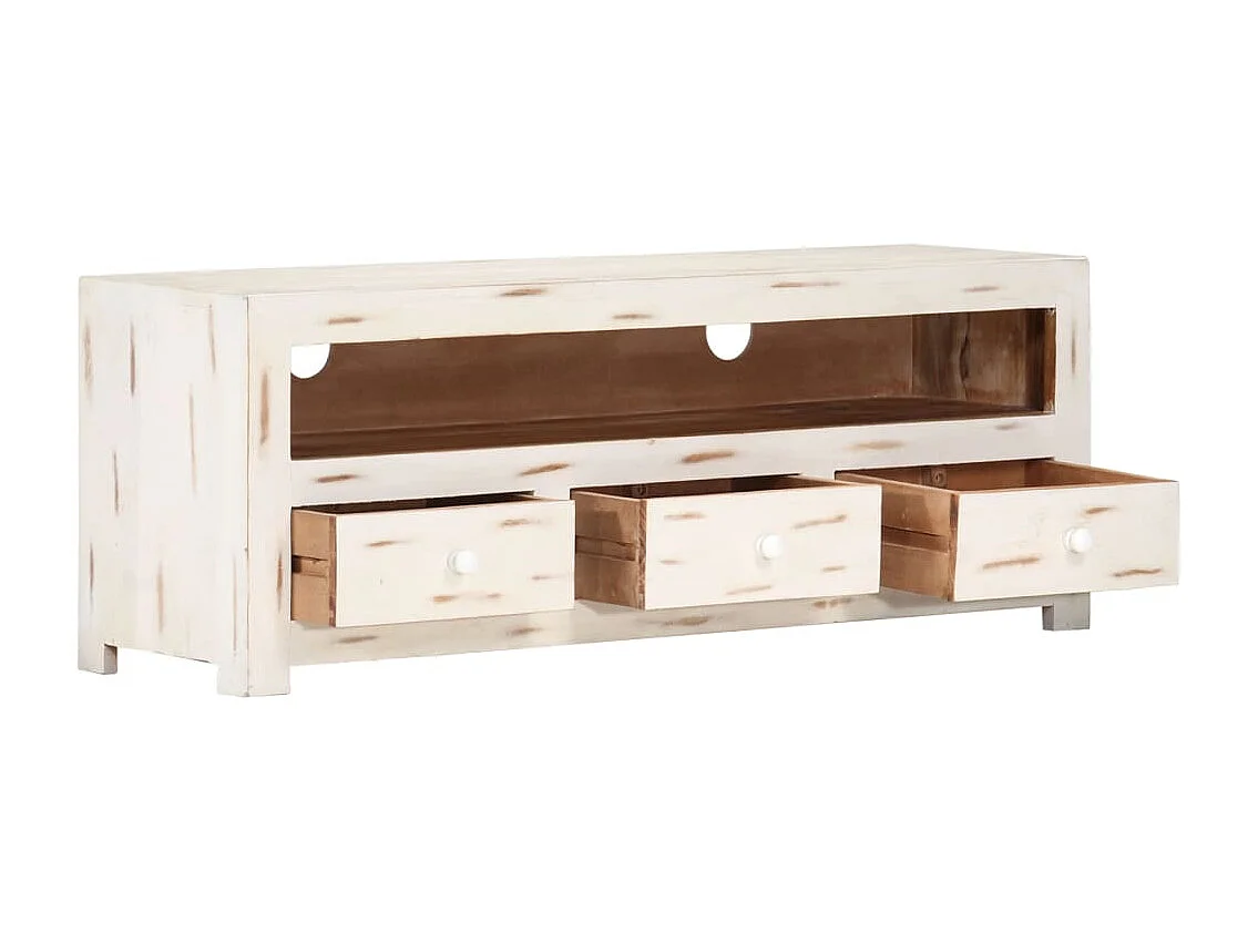 Meuble TV Bois massif d'acacia 110x30x40 Blanc