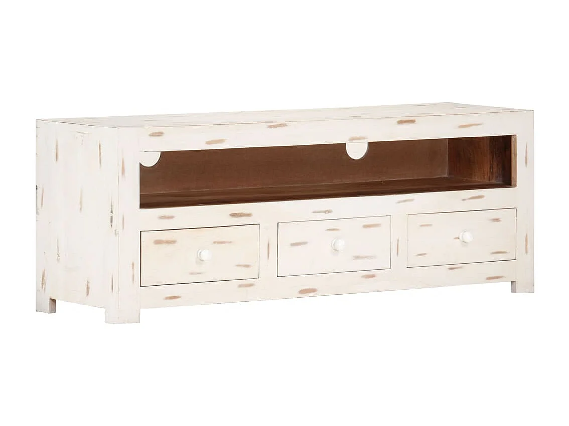 Meuble TV Bois massif d'acacia 110x30x40 Blanc