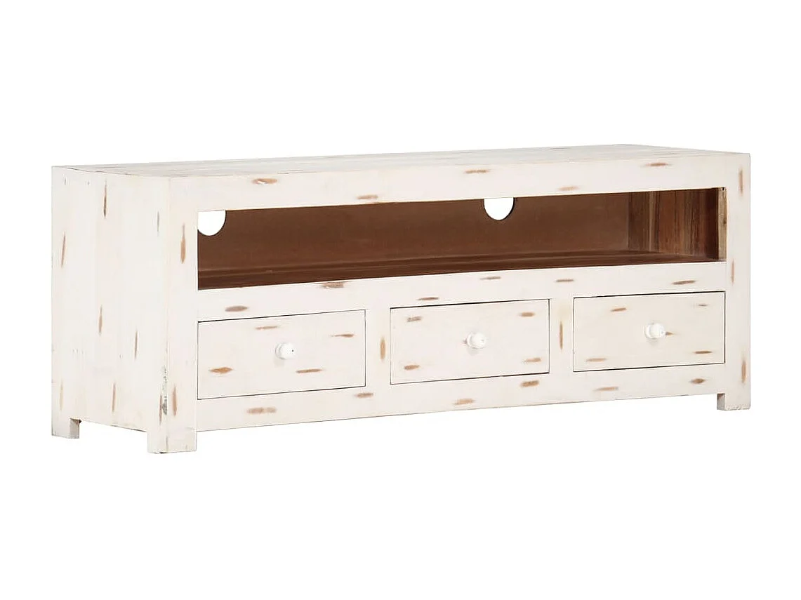Meuble TV Bois massif d'acacia 110x30x40 Blanc