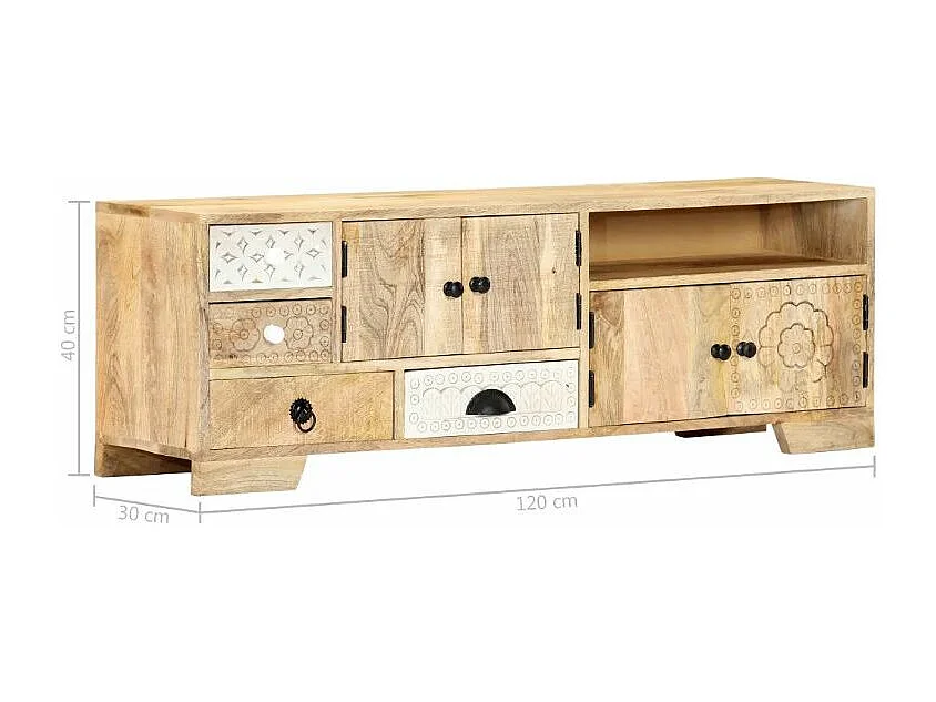 Meuble TV 4 portes 4 tiroirs manguier massif clair Maneci