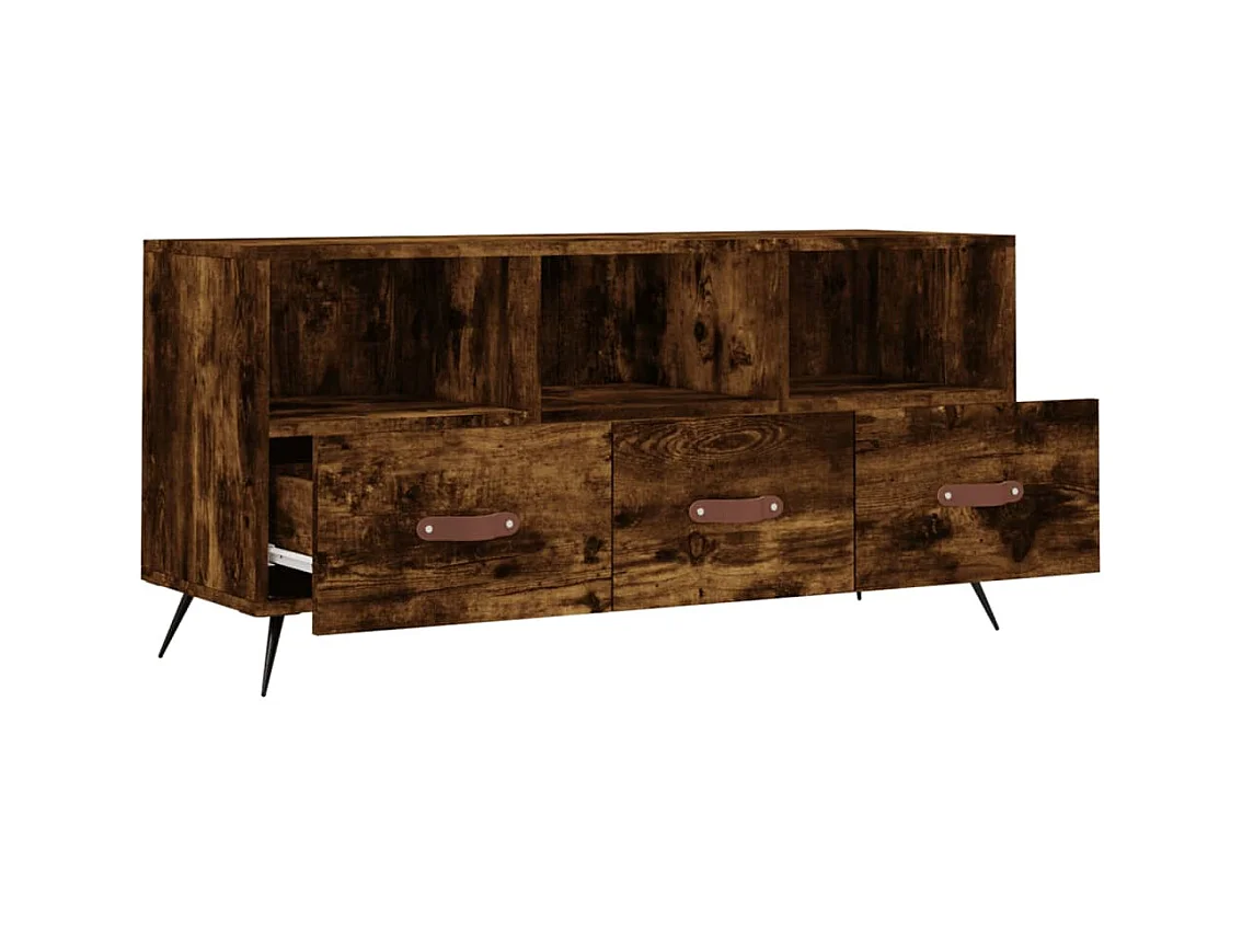 Meuble TV chêne fumé 102x36x50 bois d'ingénierie
