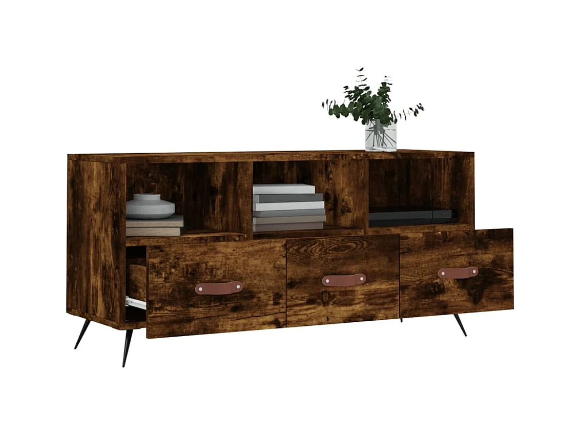 Meuble TV chêne fumé 102x36x50 bois d'ingénierie