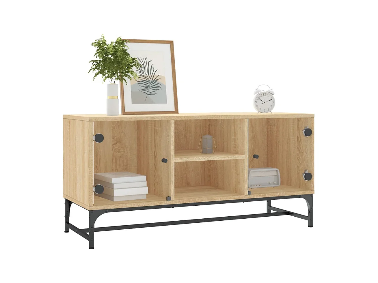 Meuble TV avec portes en verre chêne sonoma 102x37x50