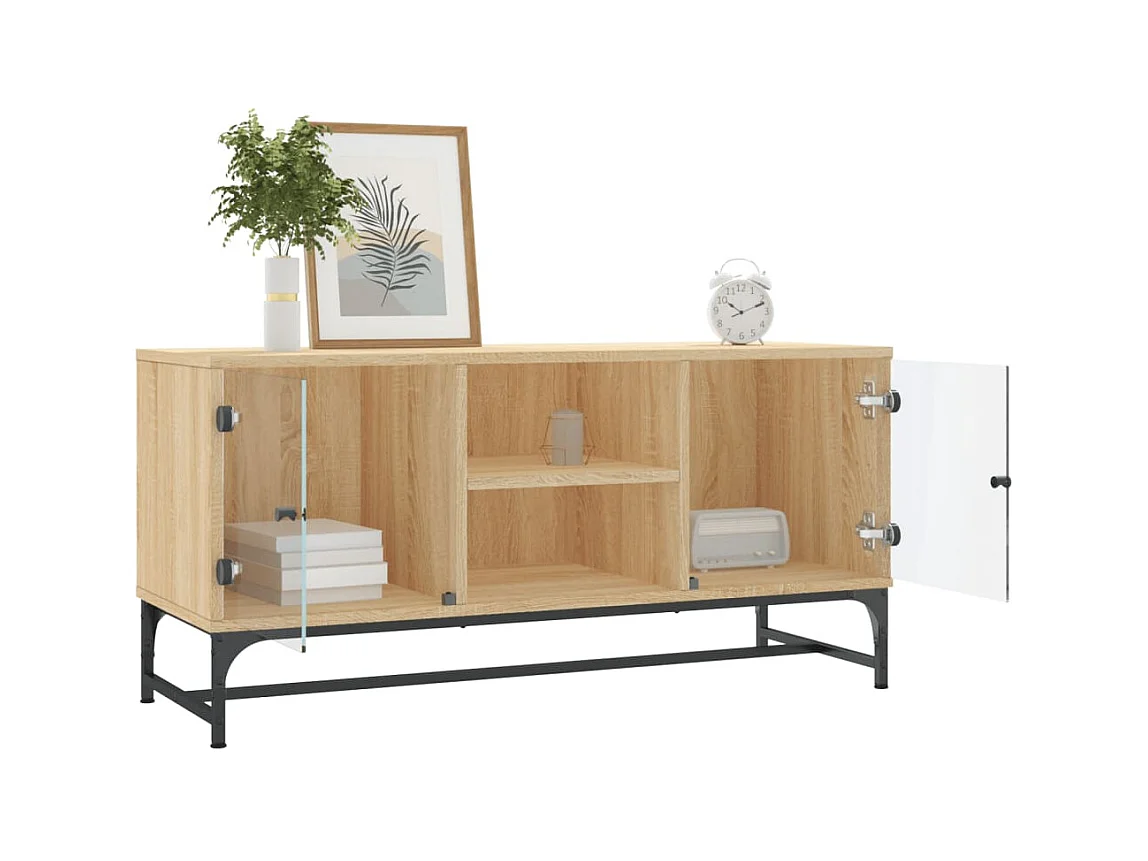 Meuble TV avec portes en verre chêne sonoma 102x37x50