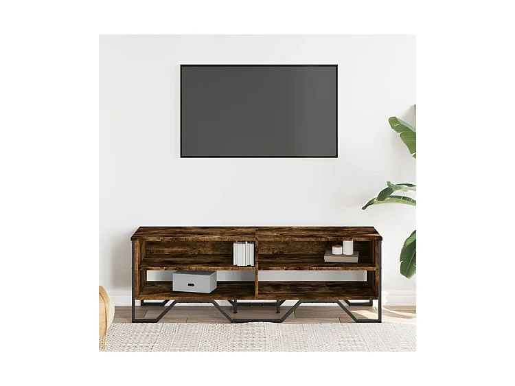 Meuble TV chêne fumé 122x34x41 bois d'ingénierie