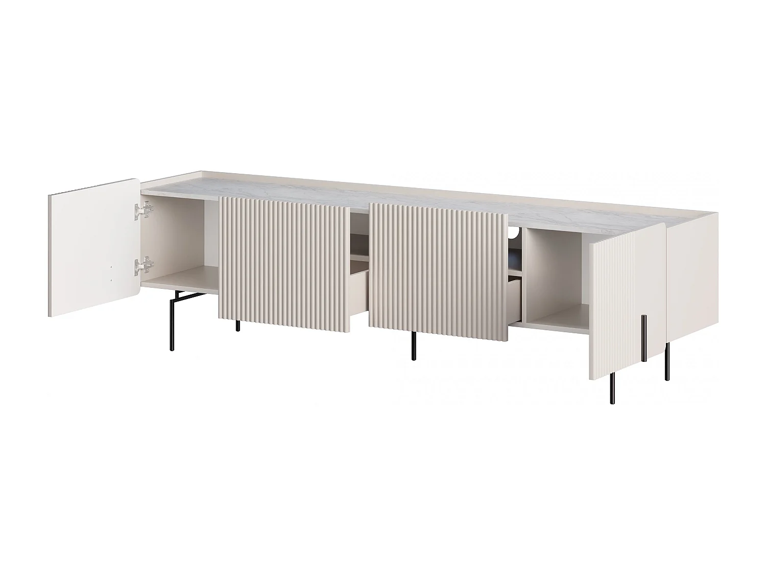 Mobile TV 2 ante 2 cassetti con piede in metallo cashmere 200x57 cm