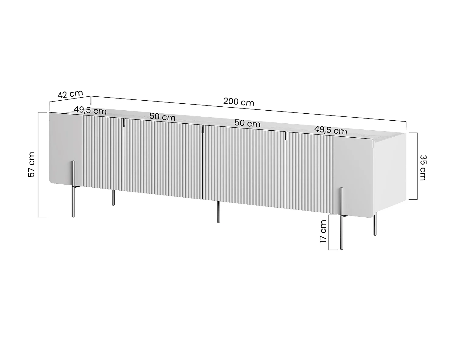 Mobile TV 2 ante 2 cassetti con piede in metallo cashmere 200x57 cm