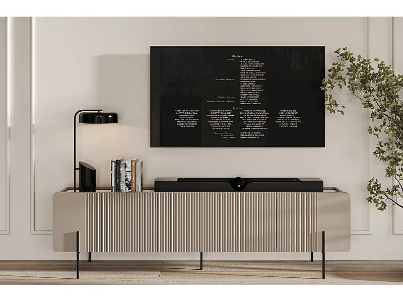 Mobile TV 2 ante 2 cassetti con piede in metallo cashmere 200x57 cm